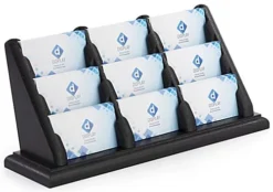 3-Tiered Business Card Holder For Tabletops, 9 Pockets, Wood - Black