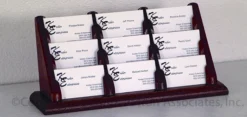 3-Tiered Business Card Holder For Tabletops, 9 Pockets, Wood - Red Mahogany