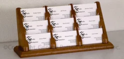 3-Tiered Business Card Holder For Tabletops, 9 Pockets, Wood - Medium Oak