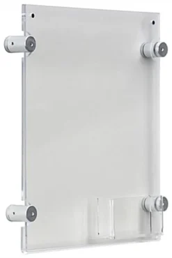 8.5 X 11 Acrylic Sign Holder For Wall, Business Card Pocket, Silver Standoffs - Clear -UZI Business Furniture Shop wms08511cr.ra3 preview