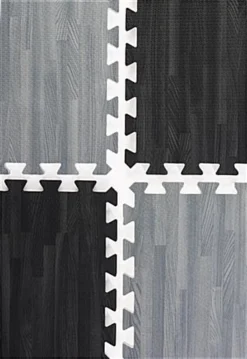 10’ X 10’ Interlocking Foam Mats, Set Of 26 Flooring Tiles - Black & Gray Wood Grain