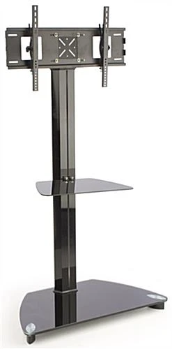 TV Stand For Floor With Glass Shelf, Fits Monitors 37 To 70-Inch, Tilting - Black